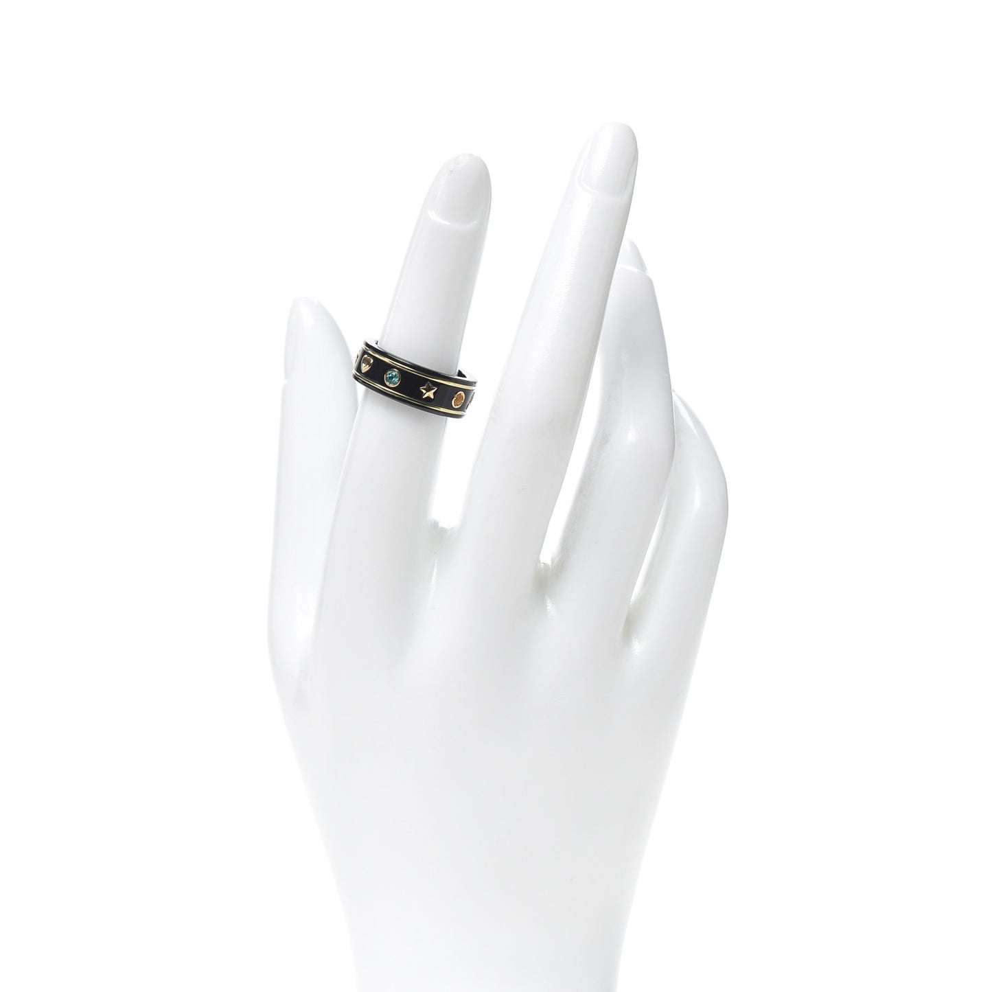 18K Yellow Gold Ceramic Topaz Icon Band Ring 51 5.75 Black