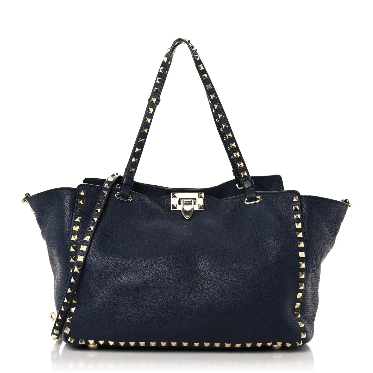 Pebbled Calfskin Medium Rockstud Tote Marine