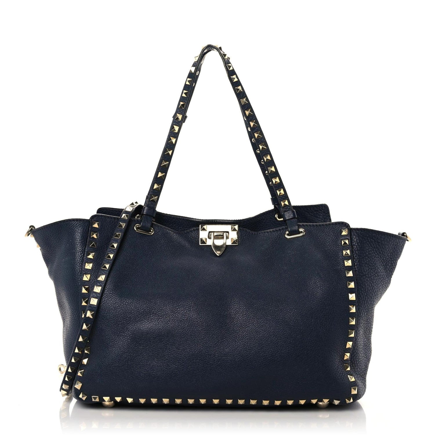 Valentino Garavani Pebbled Calfskin Medium Rockstud Tote Marine 1 of 24