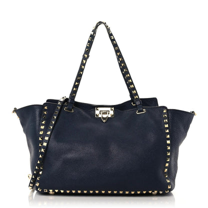 Valentino Garavani Pebbled Calfskin Medium Rockstud Tote Marine 1 of 24