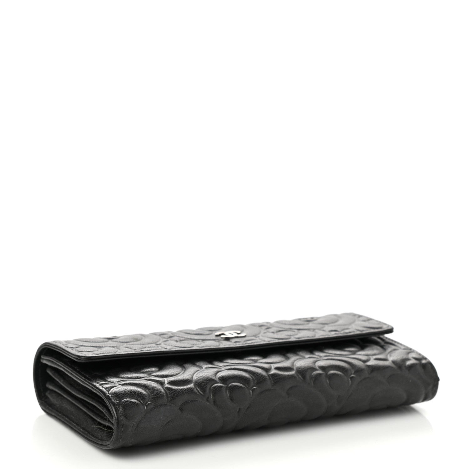 Chanel Goatskin Embossed Camellia Large Gusset Flap Wallet Black 4 of 9