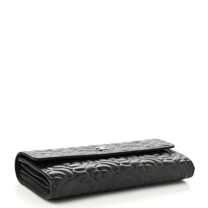Chanel Goatskin Embossed Camellia Large Gusset Flap Wallet Black 4 of 9
