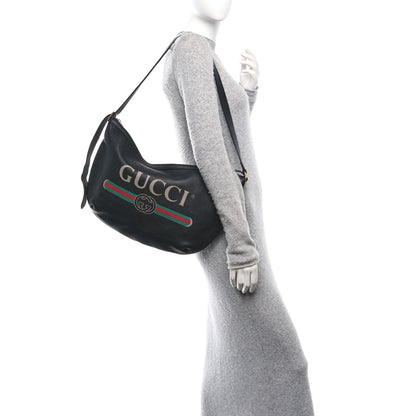 Gucci Grained Calfskin Logo Half Moon Hobo Black 2 of 10