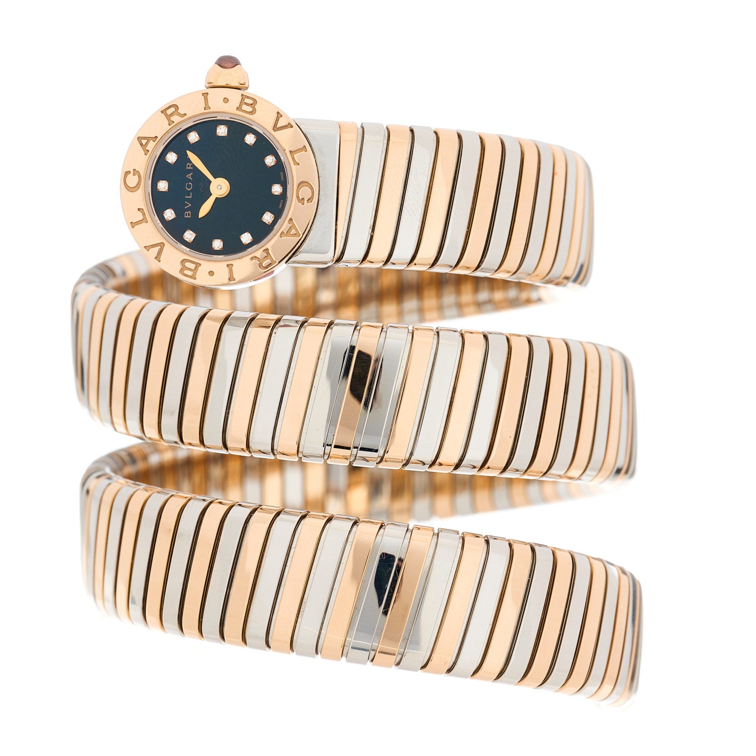 Bulgari Stainless Steel 18K Rose Gold Diamond 19mm Serpenti Tubogas Double Spiral Quartz Watch Black 2 of 5