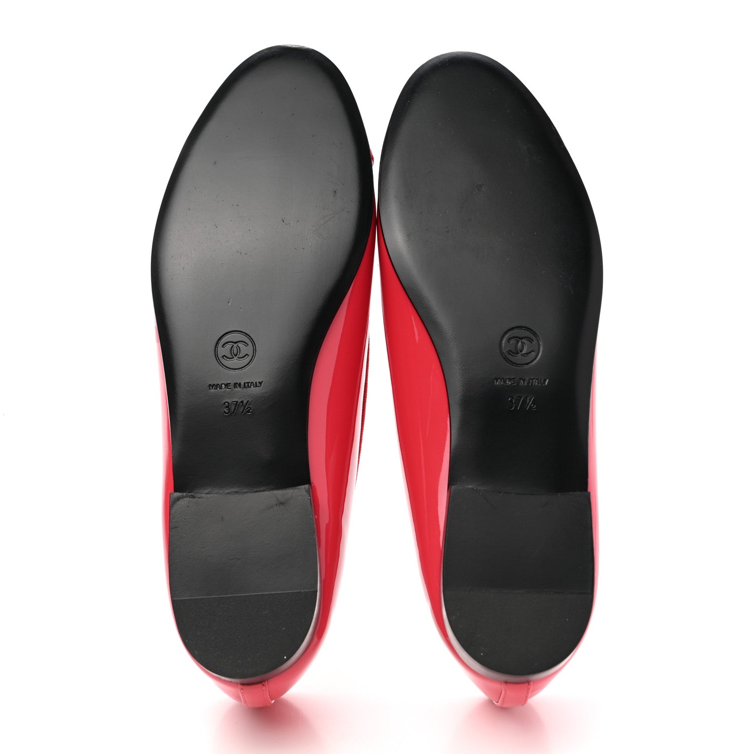 Chanel Patent Calfskin CC Cap Toe Ballerina Flats 37.5 Red 5 of 9