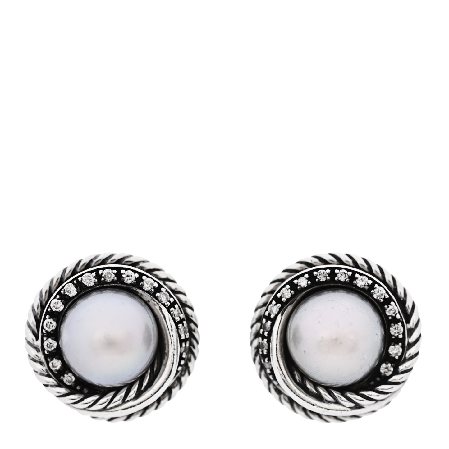 Sterling Silver Diamond Freshwater Pearl Crossover Earrings