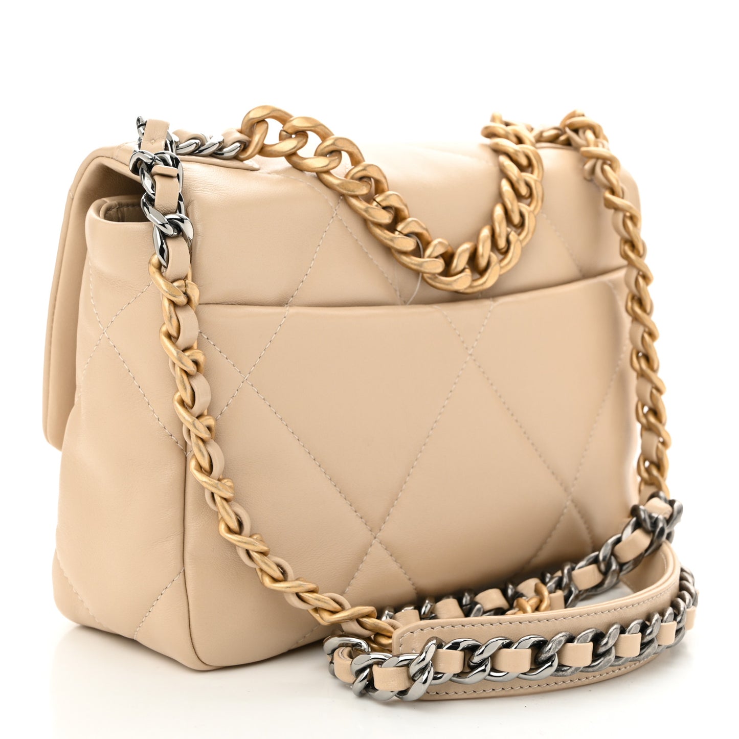 Lambskin Quilted Medium Chanel 19 Flap Beige