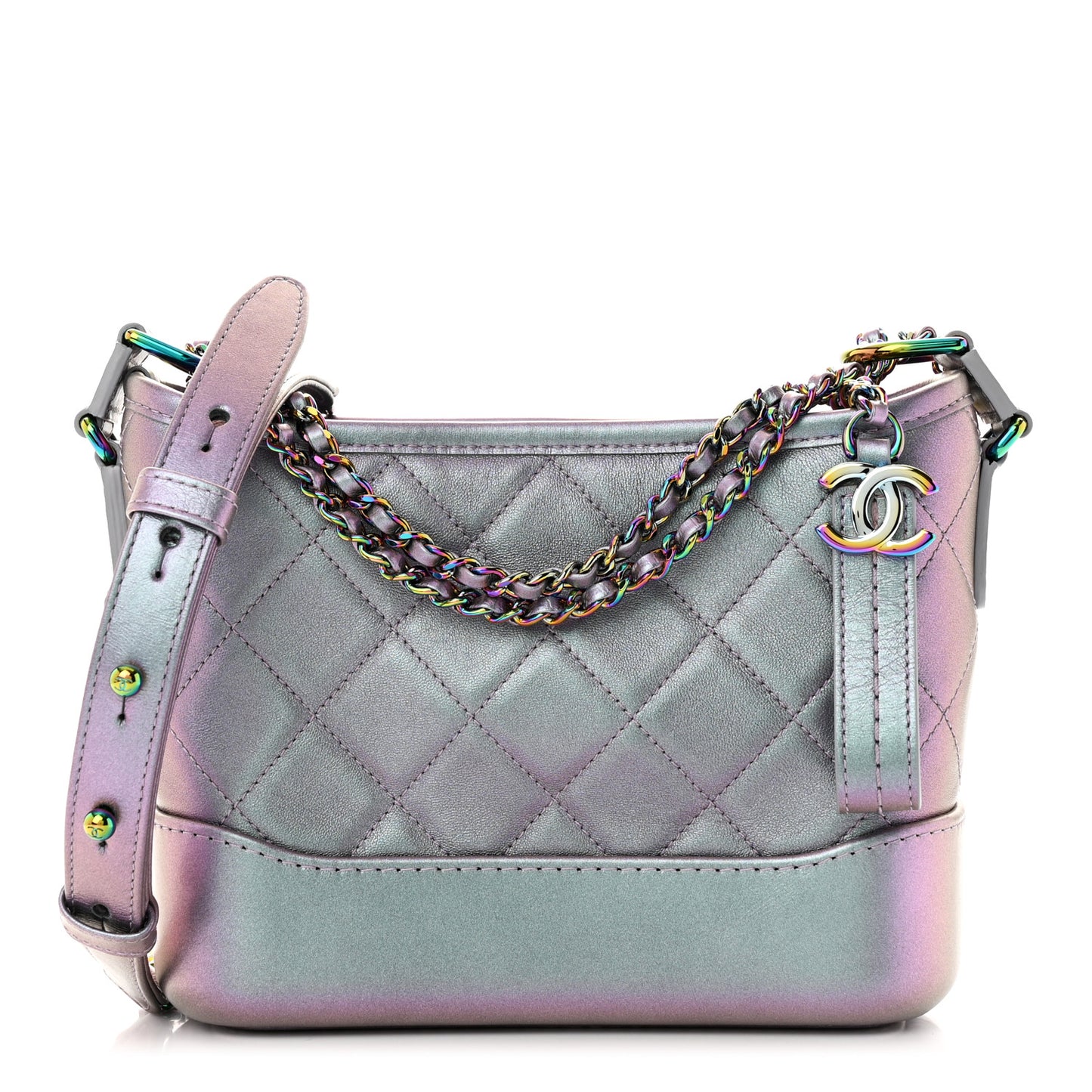Iridescent Lambskin Calfskin Quilted Small Gabrielle Hobo Light Purple