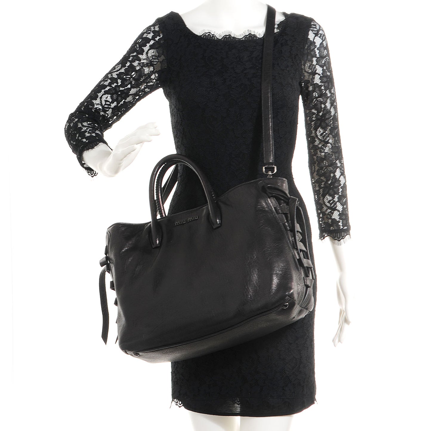 Nappa Monk Leather Bow Double Handle Satchel Nero Black