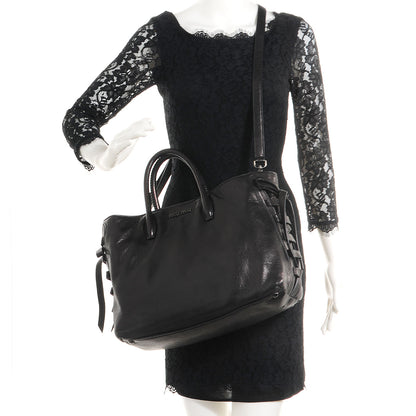 Miu Miu Nappa Monk Leather Bow Double Handle Satchel Nero Black 2 of 10