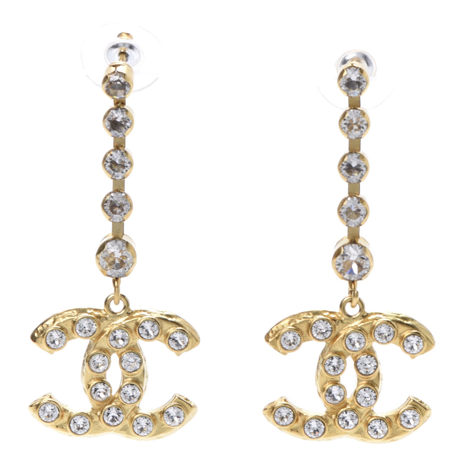 Chanel CC Crystal Drop Earrings Gold 1 of 5