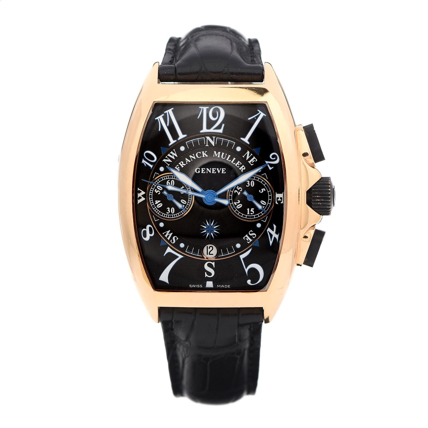 18K Rose Gold Alligator 42mm Chronograph Mariner Automatic Watch Black 8080CCAT