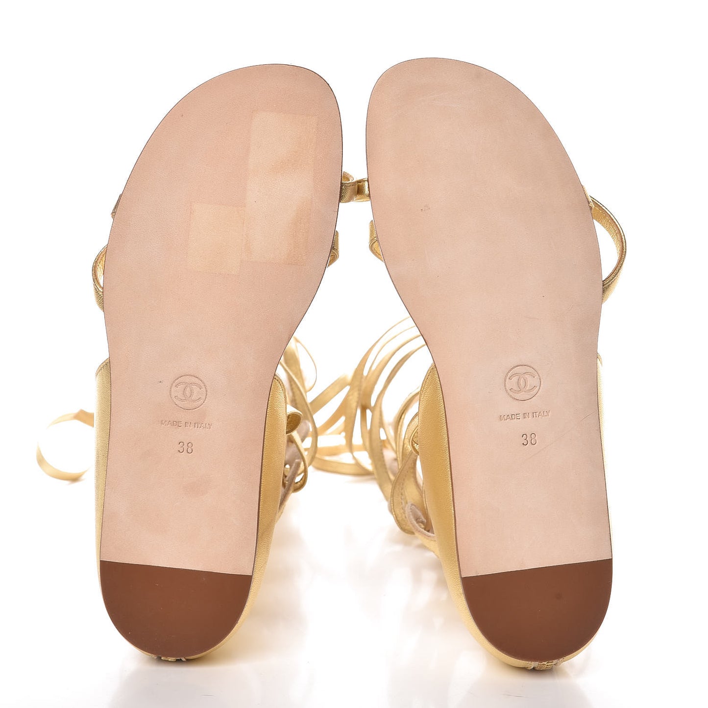 Metallic Lambskin Gladiator Sandals 38 Gold