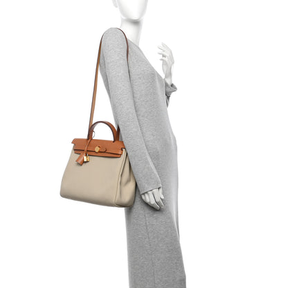 Hermes Military Toile Vache Hunter Herbag Zip Retourne 31 PM Beton Naturel 2 of 11