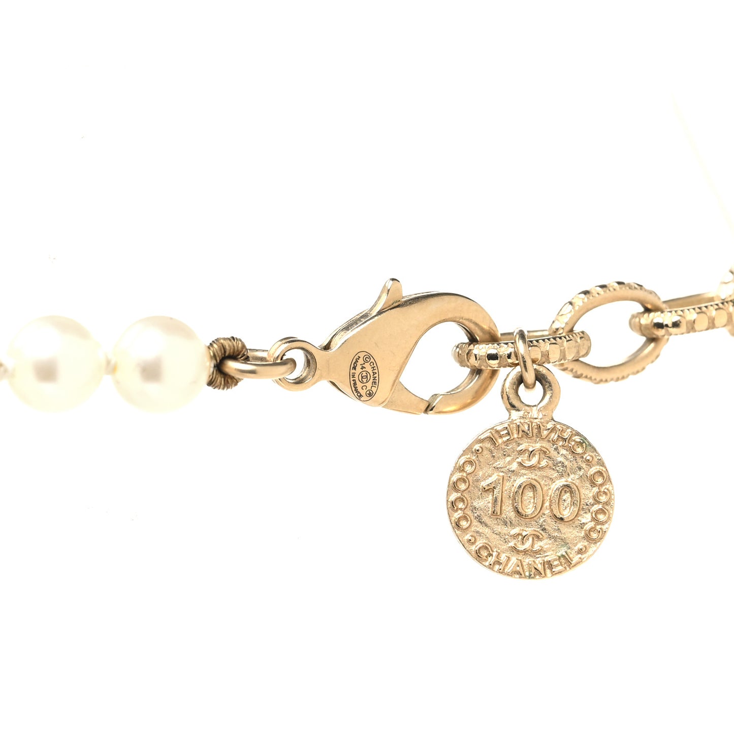 Graduated Pearl Studded CC Long Necklace Gold