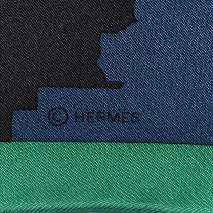 Hermes Silk Space Shopping Au Faubourg Scarf 90 Bleu Vert Rouge 7 of 8