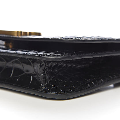 Balenciaga Crocodile Embossed Patent B Wallet On Chain Black 10 of 11