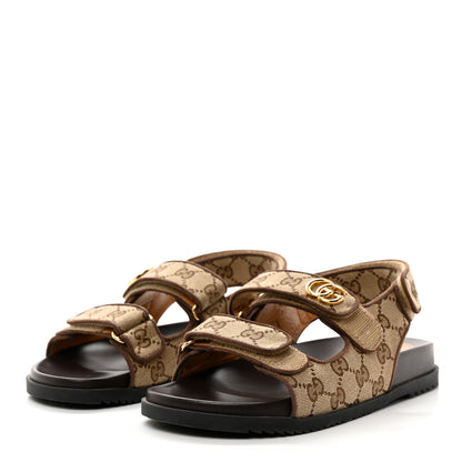 Gucci Monogram Kid Scamosciato Double G Womens Dad Sandals 37.5 Beige Ebony New Acero 3 of 9