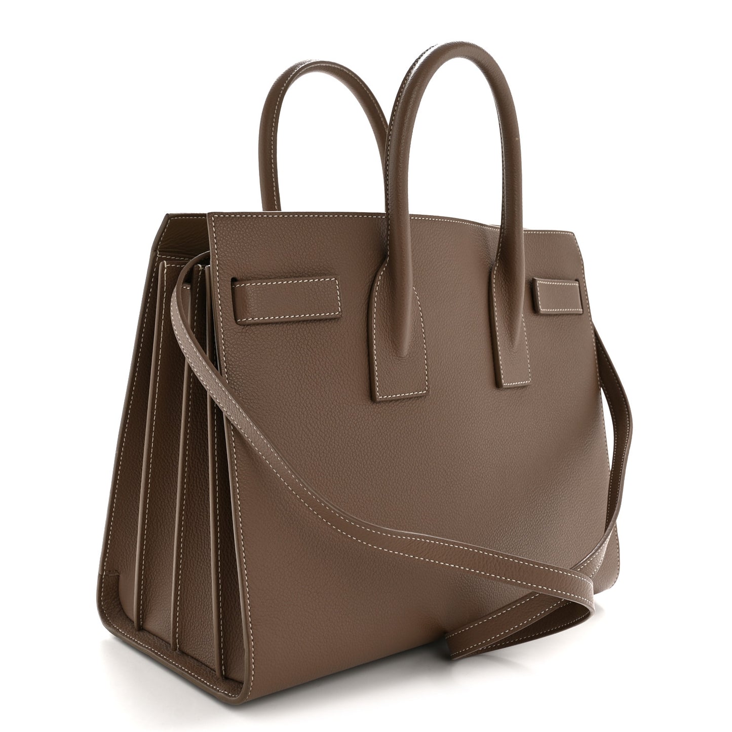Grained Calfskin Topstitch Small Classic Sac De Jour Taupe