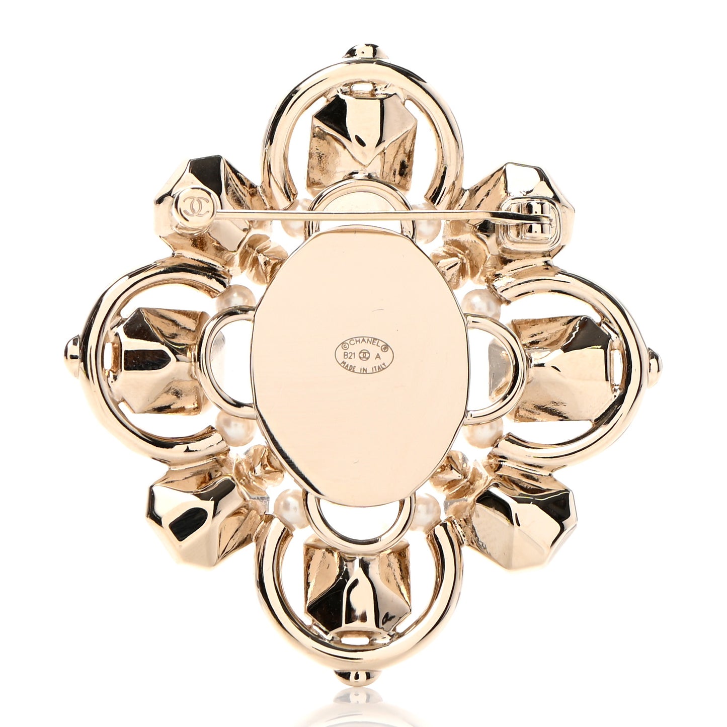 Pearl Crystal CC Brooch Pearly White Gold