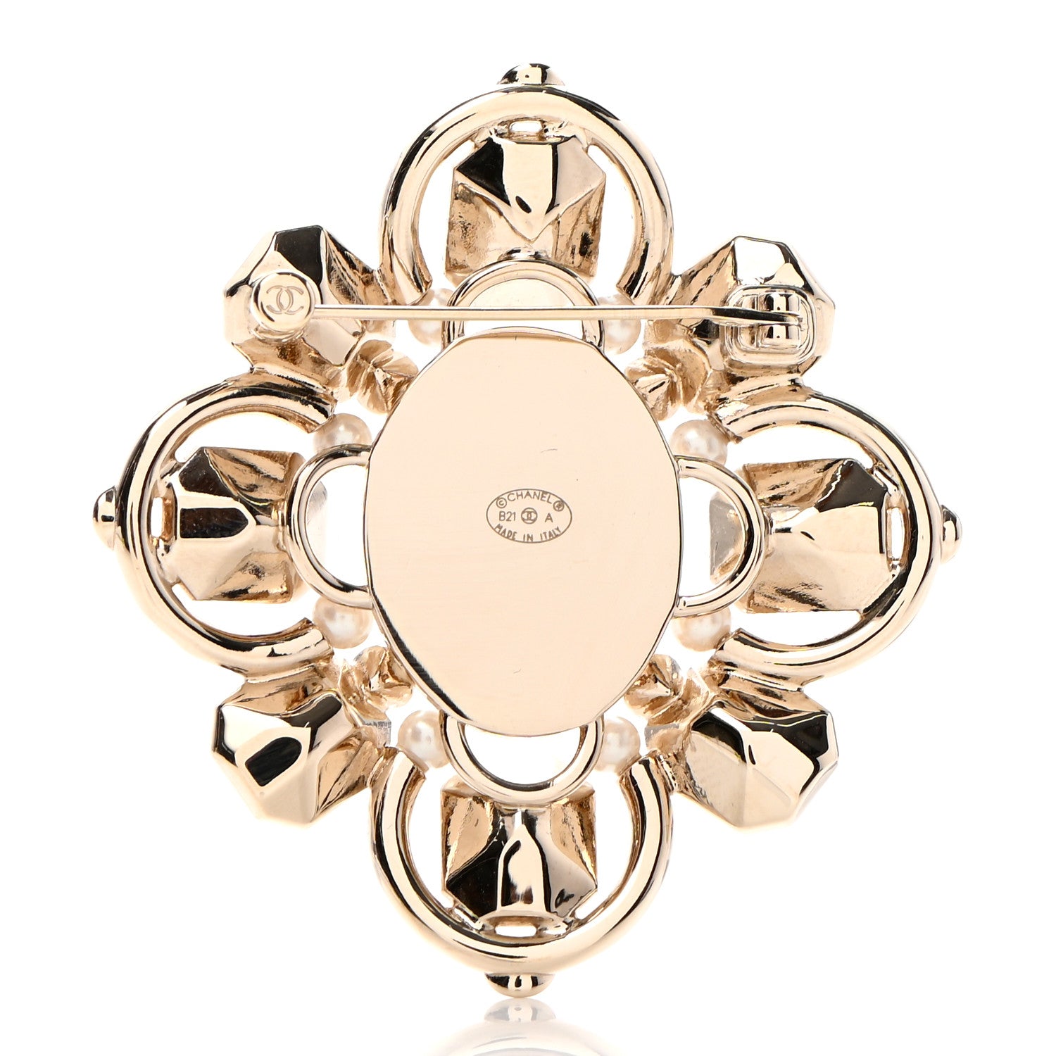 Chanel Pearl Crystal CC Brooch Pearly White Gold 3 of 5