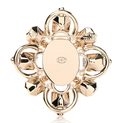 Chanel Pearl Crystal CC Brooch Pearly White Gold 3 of 5