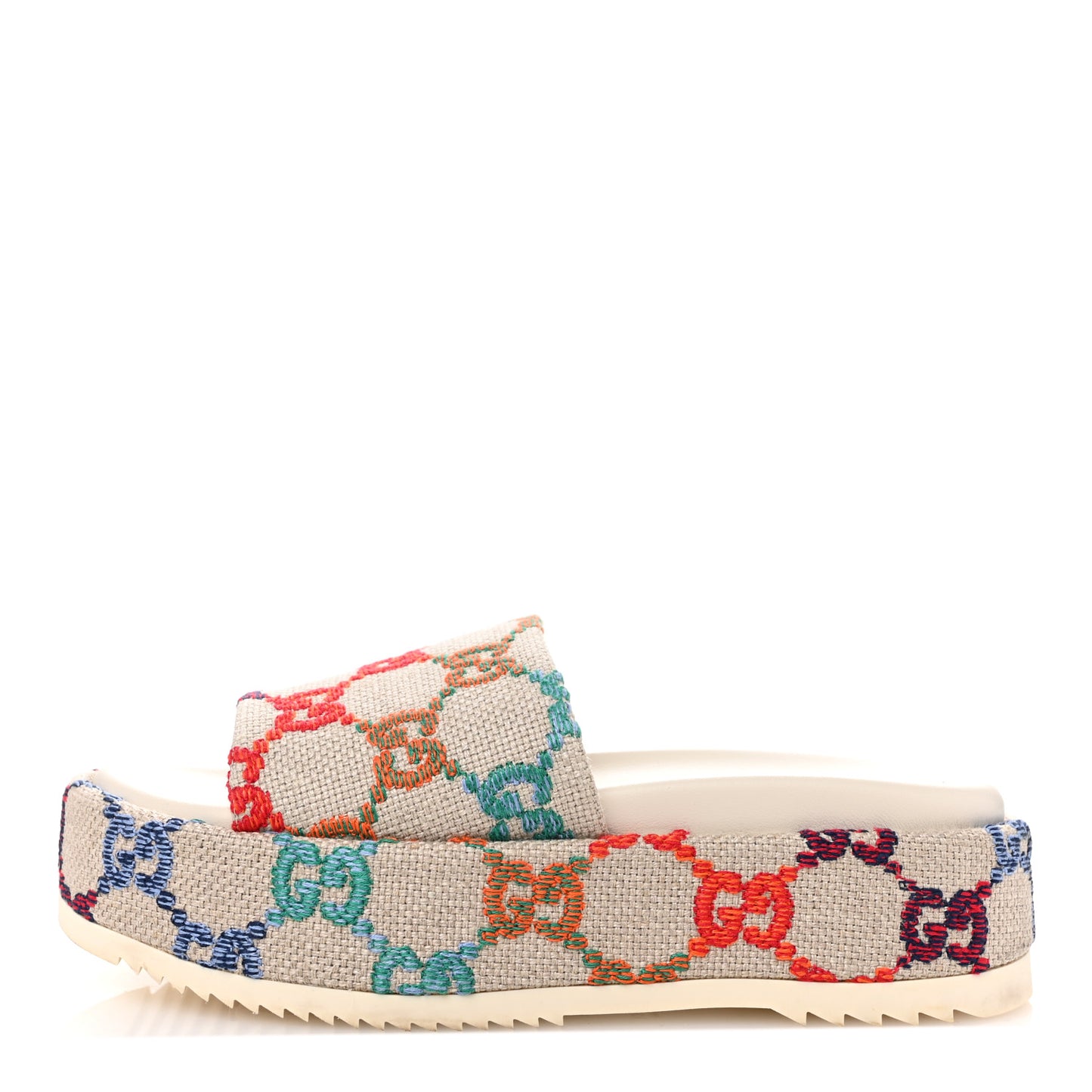 Linen Psychedelic Mini GG Monogram Angelina Platform 55mm Slide Sandals 37 Multicolor