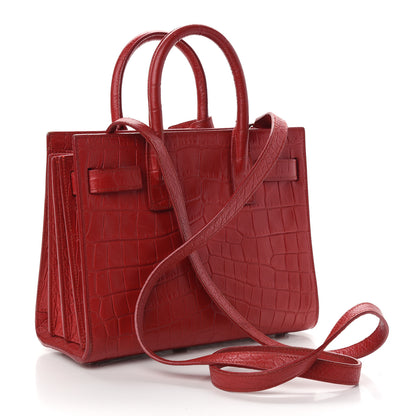 Saint Laurent Calfskin Crocodile Embossed Nano Sac De Jour Red 3 of 9