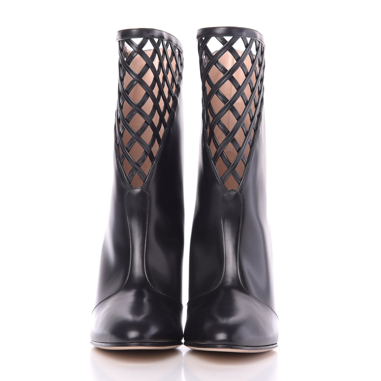 Plume Calfskin Damir Lattice Cutout Boots 38 Black