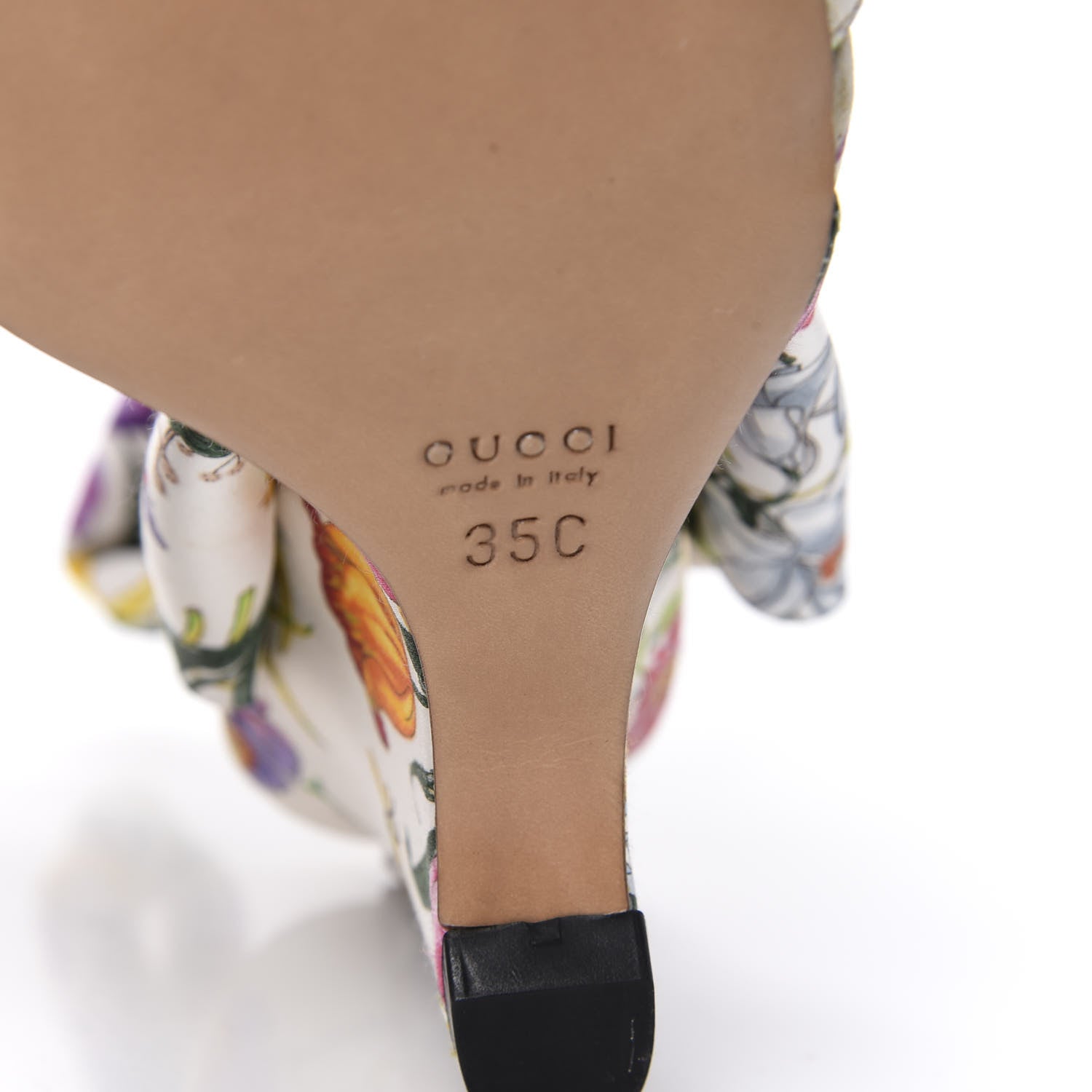 Gucci Satin Floral Ankle Strap Wedge Sandals 35 White Multicolor 8 of 8