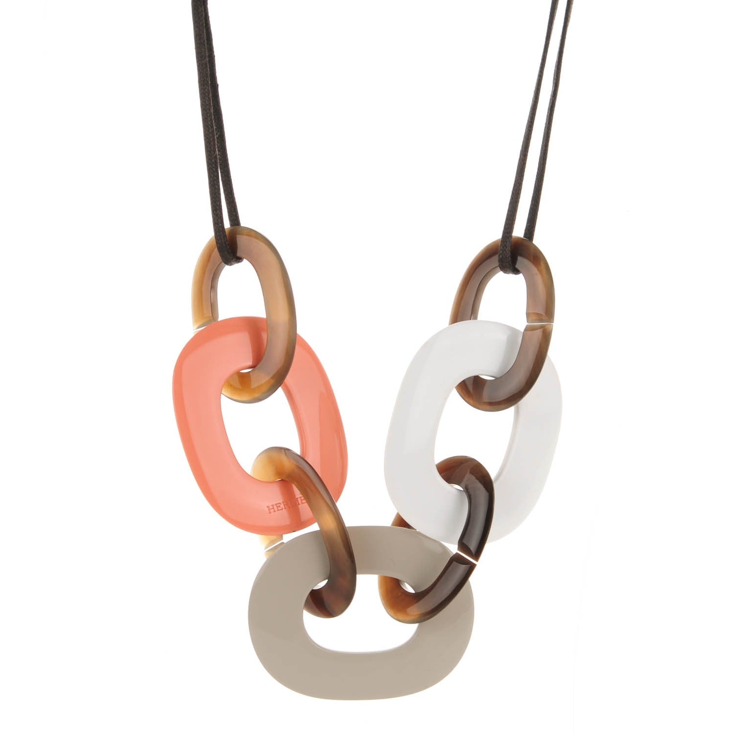 Hermes Lacquered Wood Buffalo Horn Karamba Necklace Blanc Mink Saumon 1 of 4