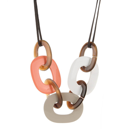 Hermes Lacquered Wood Buffalo Horn Karamba Necklace Blanc Mink Saumon 1 of 4