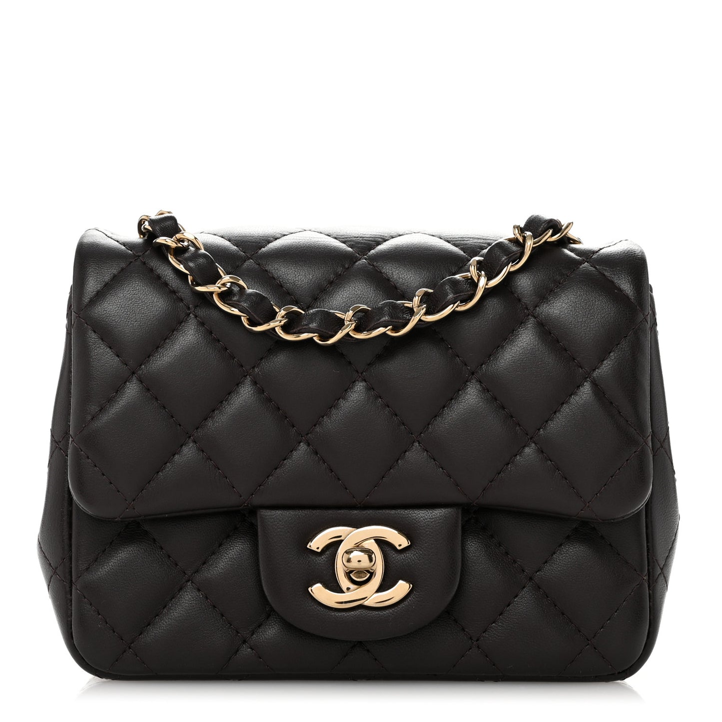 Lambskin Quilted Mini Square Flap Dark Brown