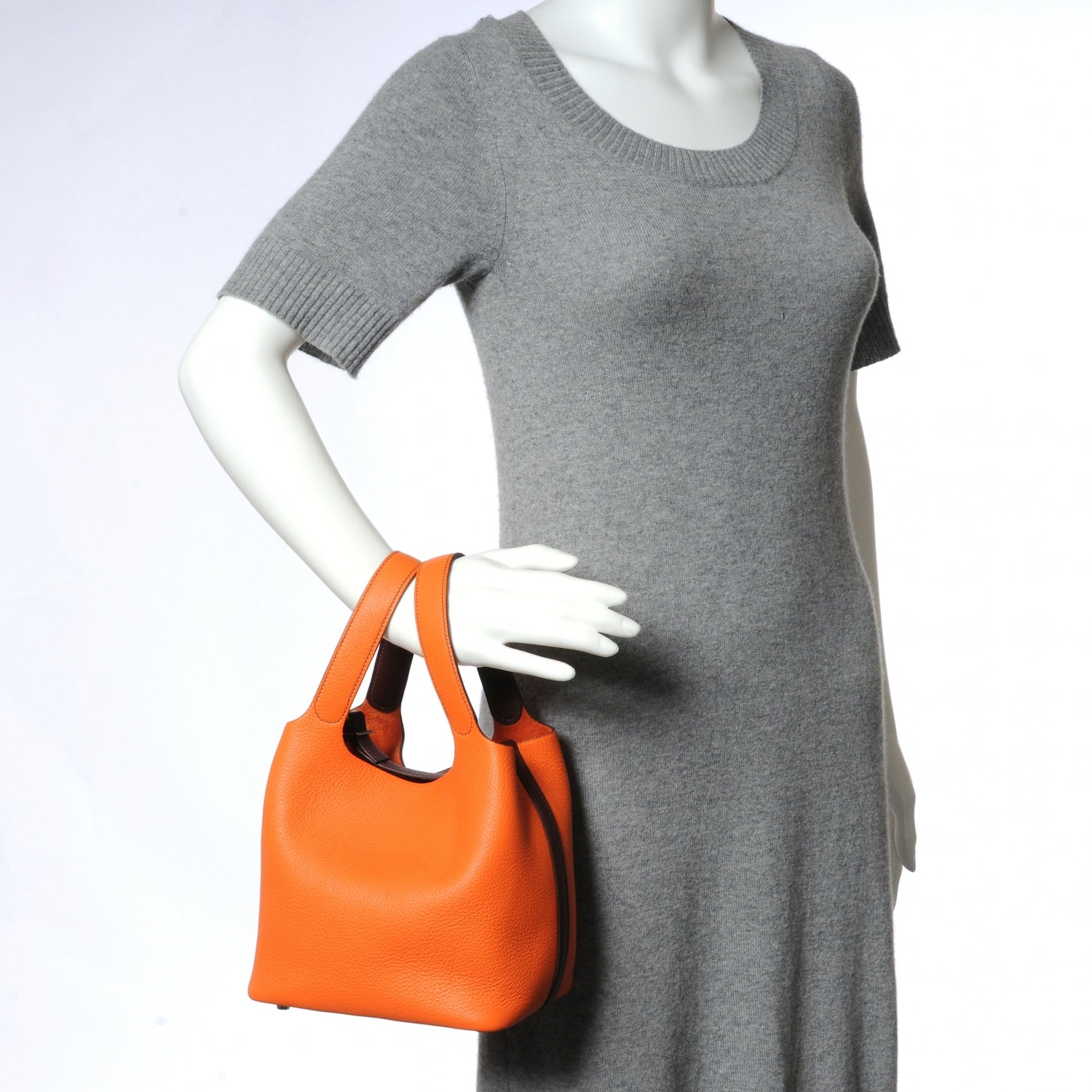 Hermes Taurillon Clemence Picotin PM Orange and Ebene 2 of 8
