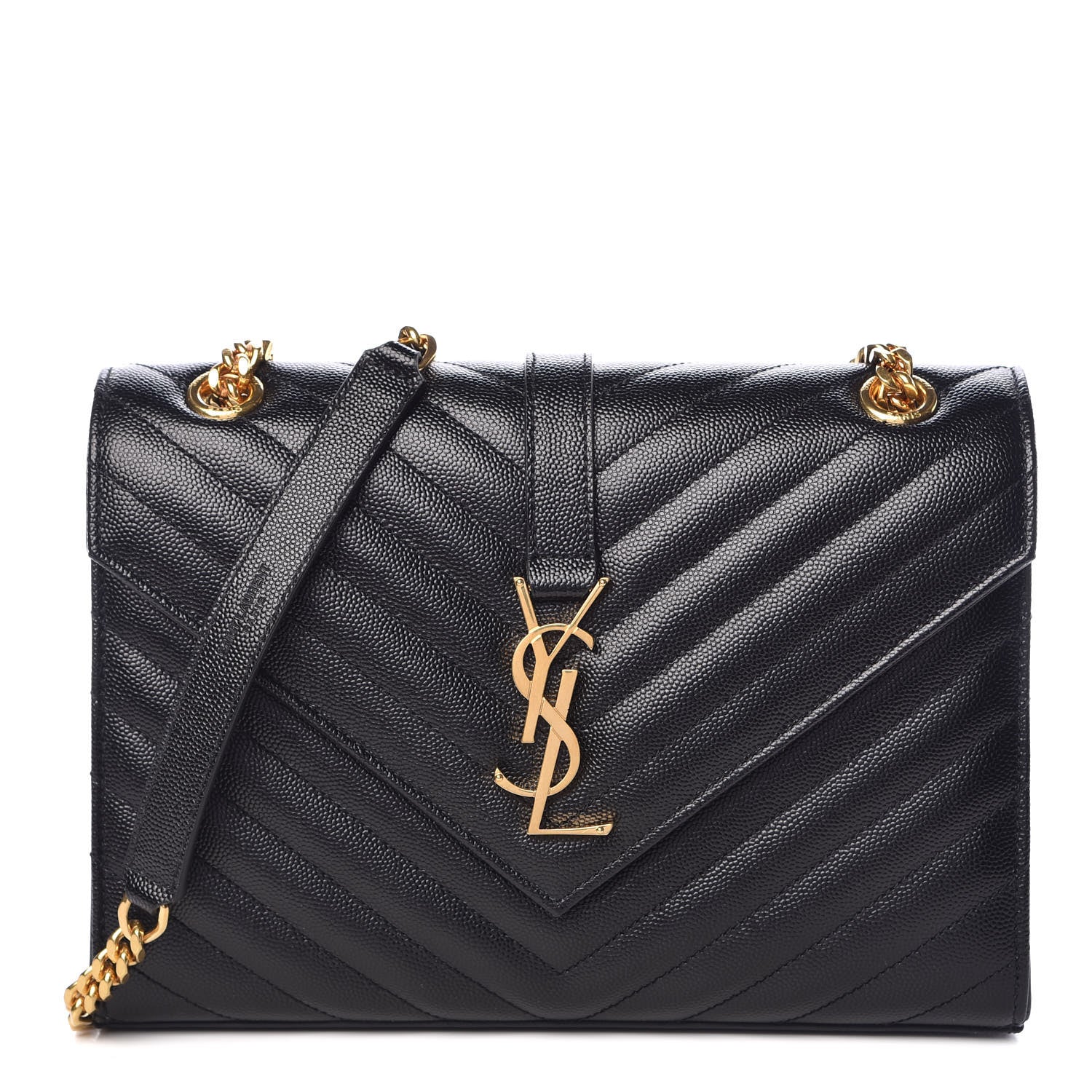 Saint Laurent Grain De Poudre Matelasse Chevron Medium Monogram Satchel Black 1 of 10