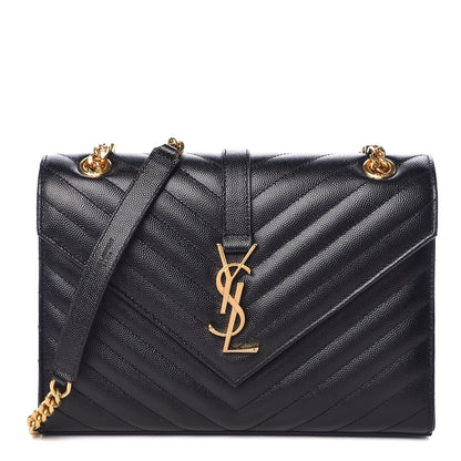 Saint Laurent Grain De Poudre Matelasse Chevron Medium Monogram Satchel Black 1 of 10
