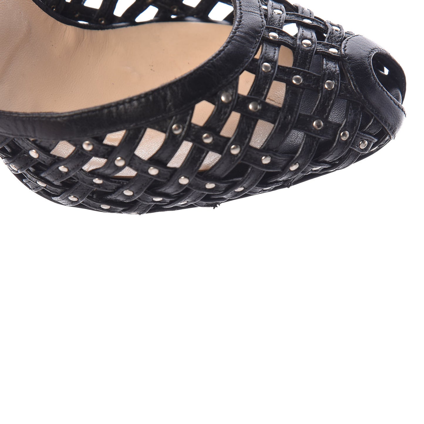Shiny Nappa Studded Woven 120 Platform Peep Toe Pumps 38.5 Black