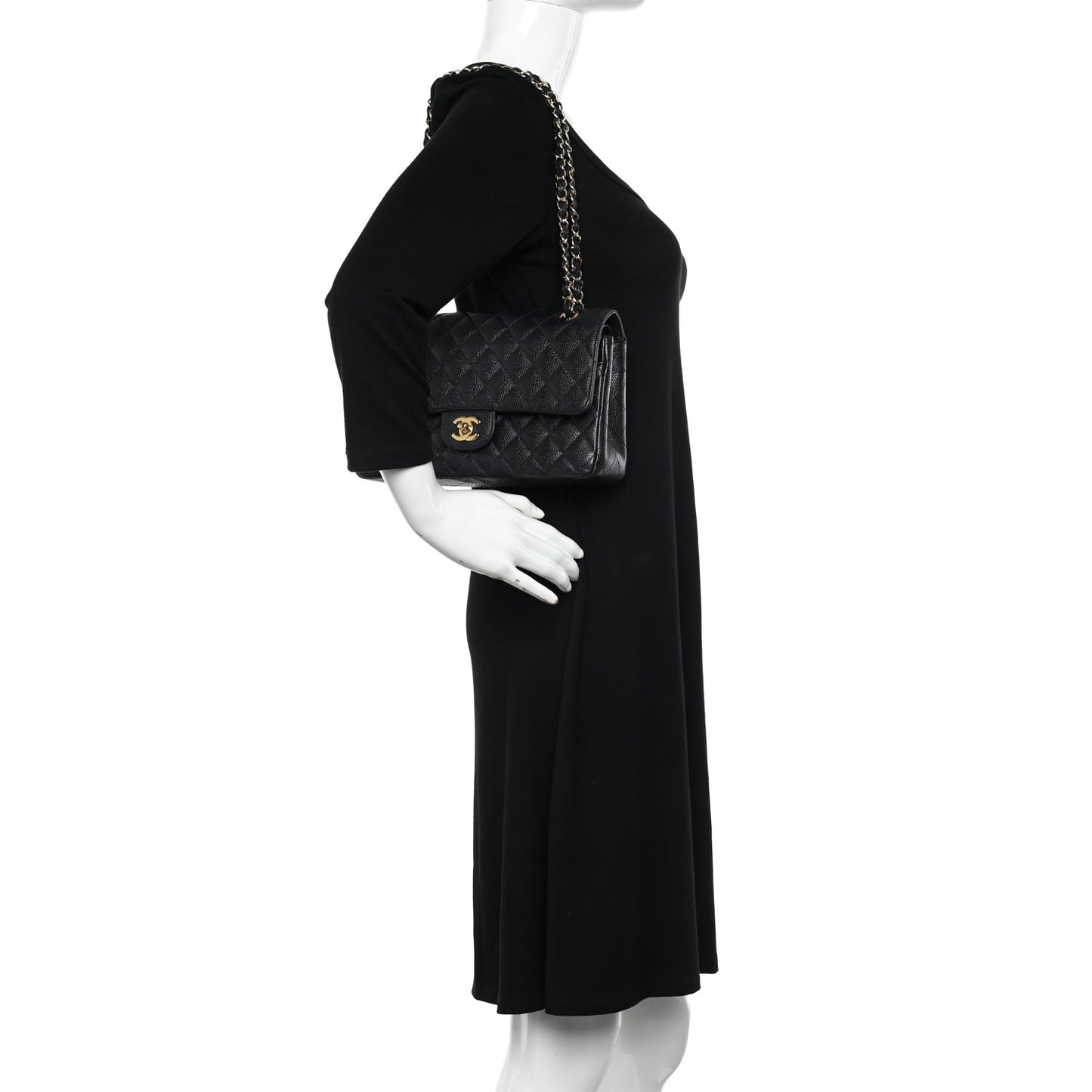 Caviar Quilted Medium Double Flap Black