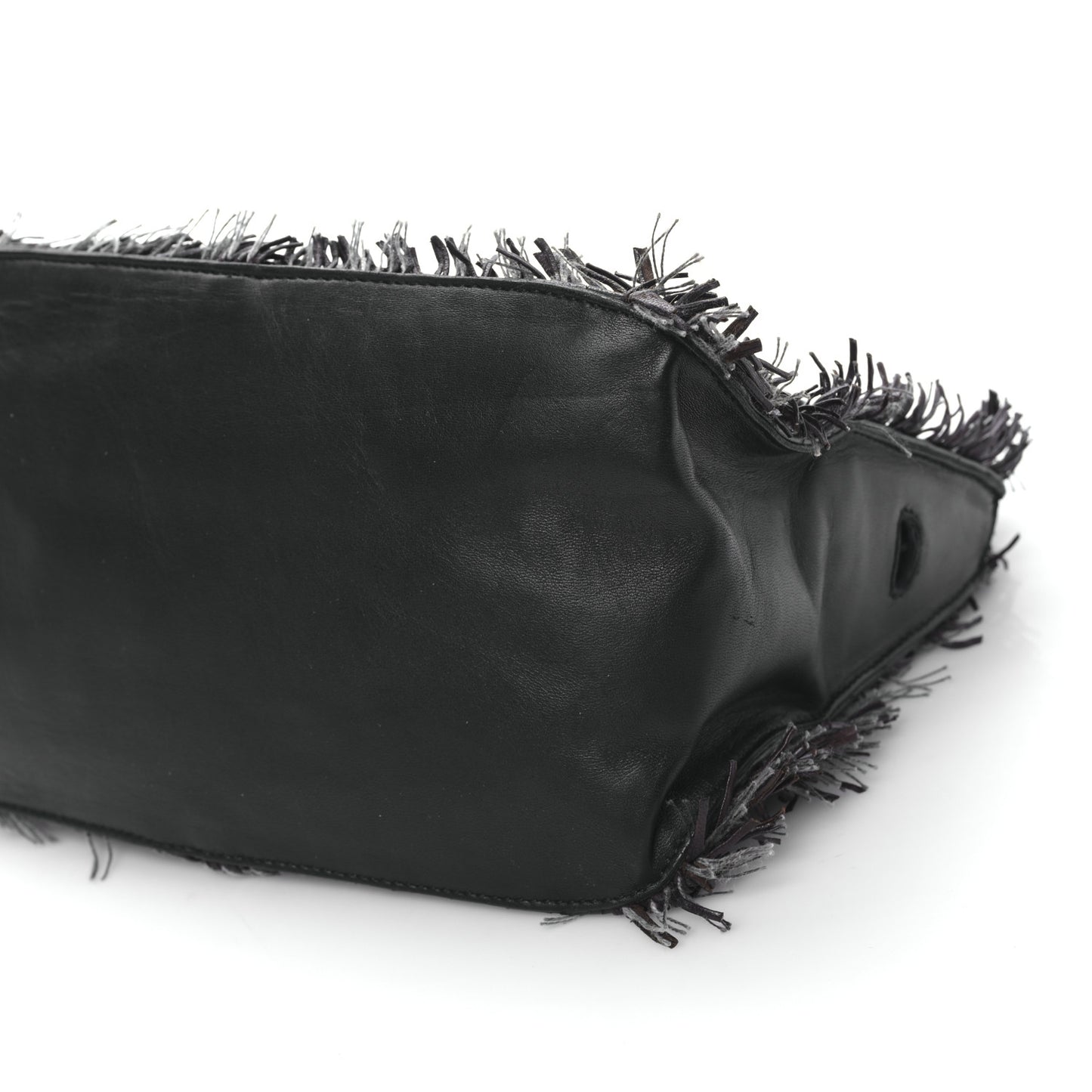 Nappa Intrecciato Alligator Fringe Shoulder Bag Black