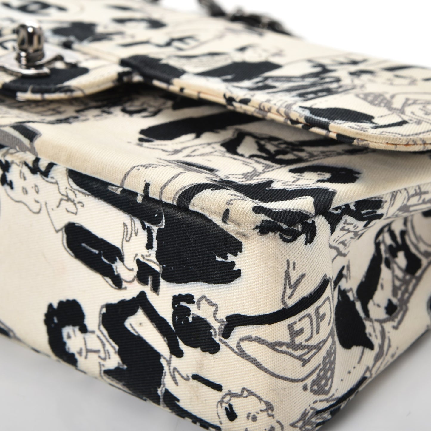 Canvas Printed Medium Double Flap Black White