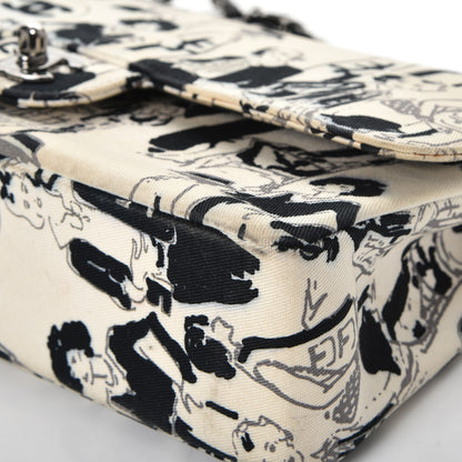 Chanel Canvas Printed Medium Double Flap Black White 14 of 17