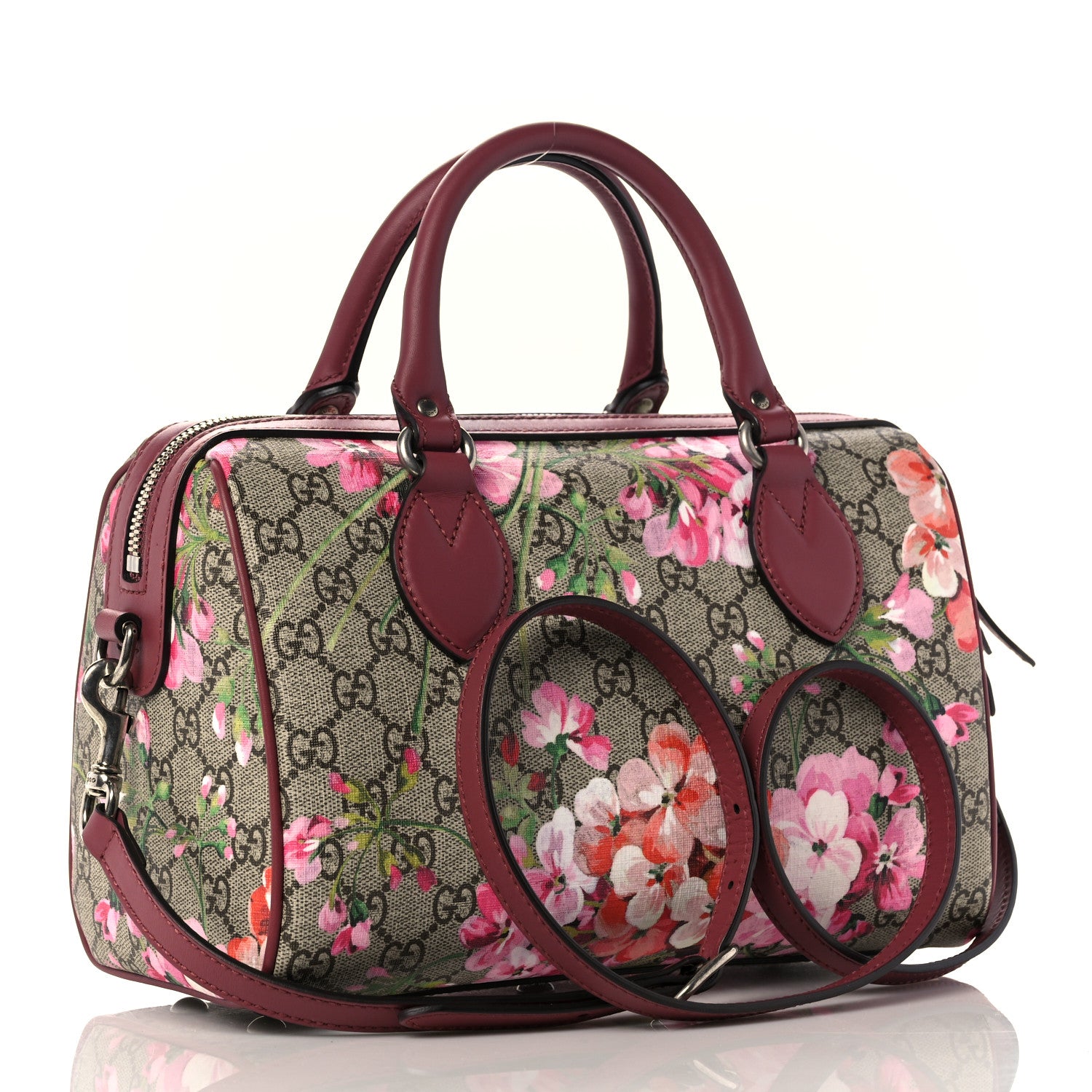Gucci GG Supreme Monogram Blooms Small Boston Beige Multicolor Dry Rose 3 of 10