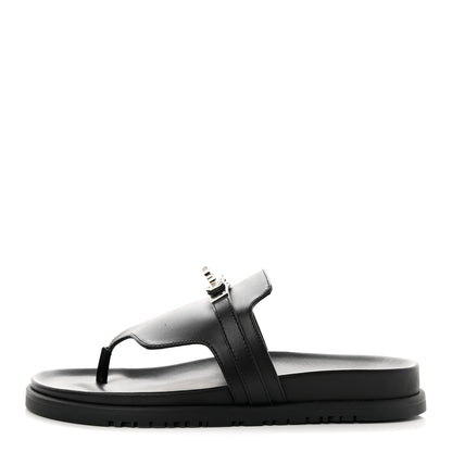 Hermes Calfskin Womens Empire Sandals 38 Black 1 of 9