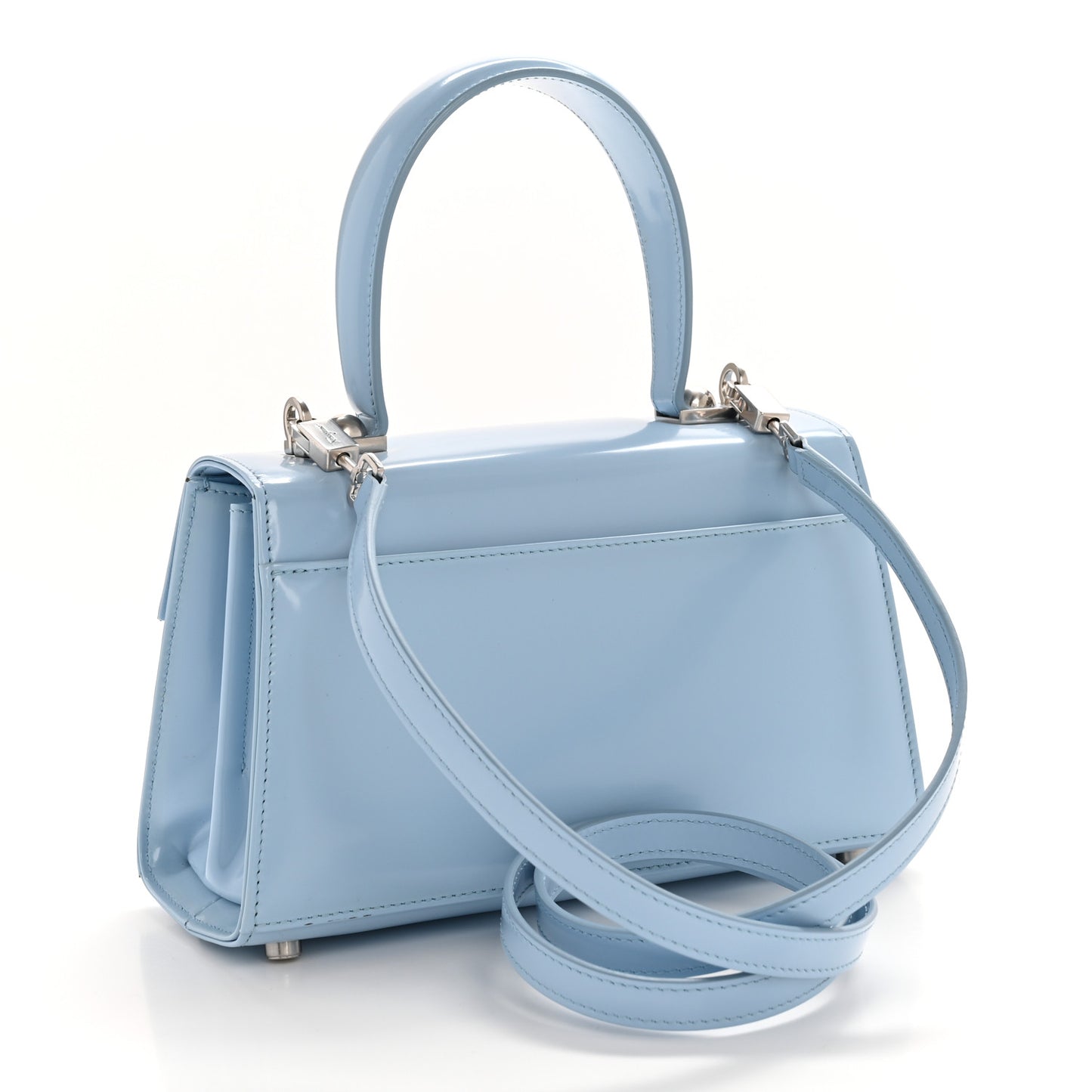 Brushed Off Calfskin Mini Iconic Top Handle Bag Sky Blue