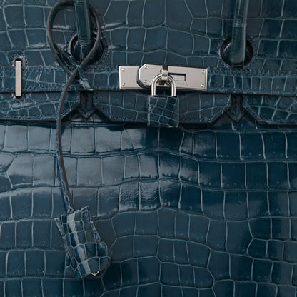 Hermes Shiny Porosus Crocodile Birkin 35 Bleu Roi 8 of 11