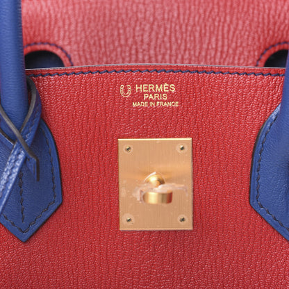 Hermes Chevre Mysore Horseshoe Birkin 30 Rouge Casaque Bleu Brighton 18 of 41