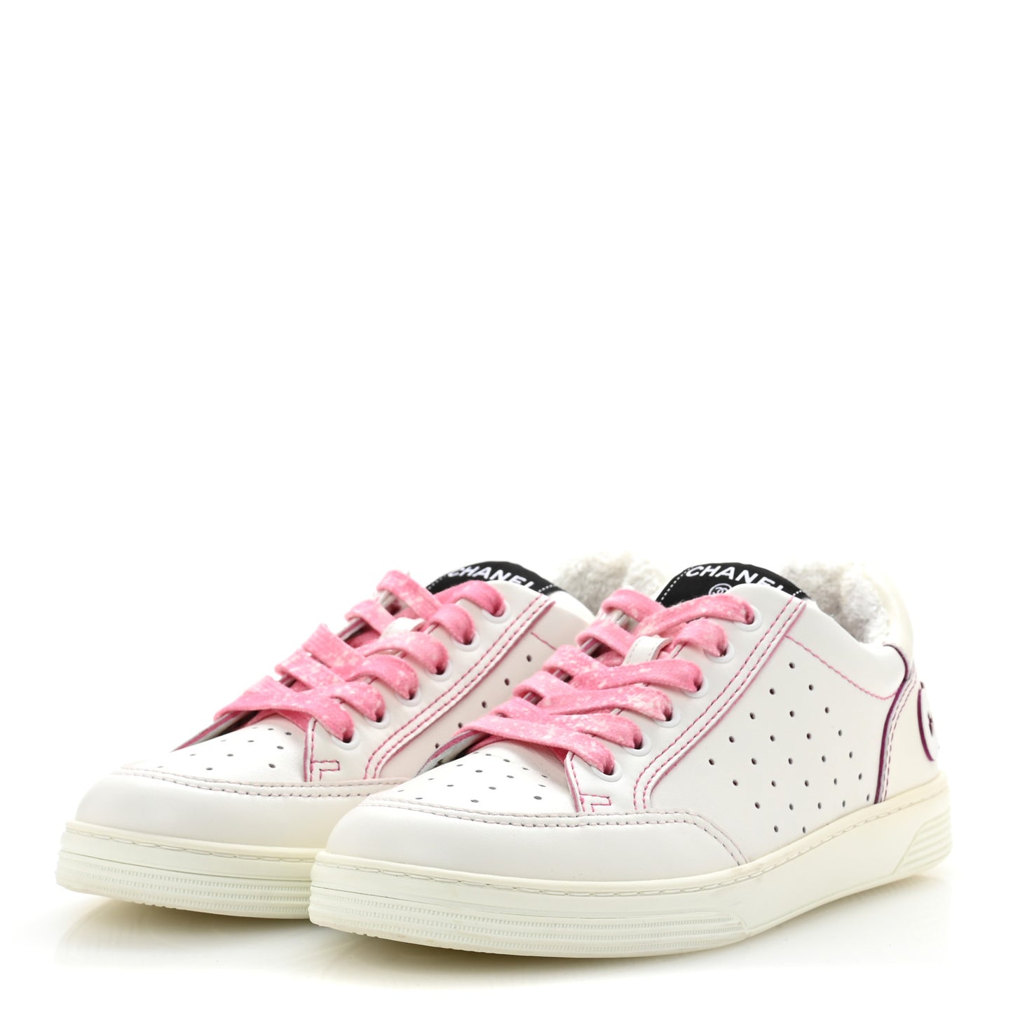 Calfskin Womens Logo Sneakers 38 White Pink