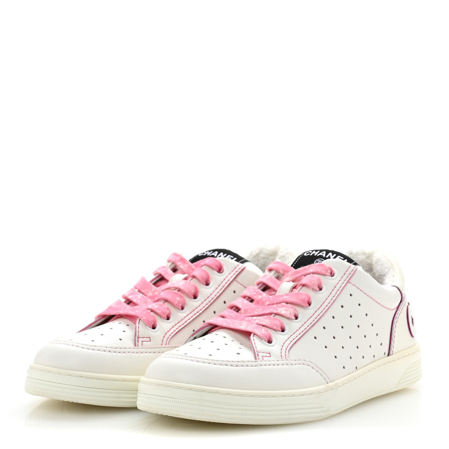 Chanel Calfskin Womens Logo Sneakers 38 White Pink 4 of 10