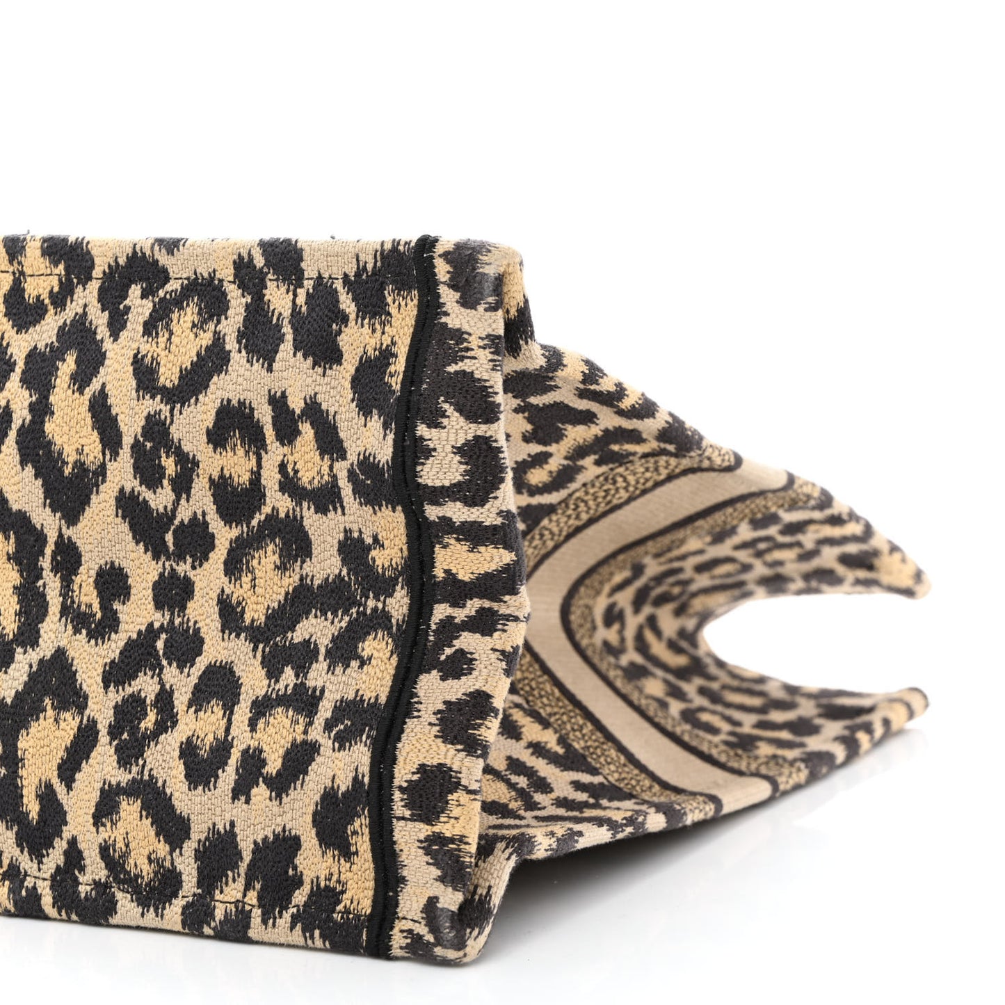 Canvas Mizza Embroidered Large Leopard Book Tote Beige