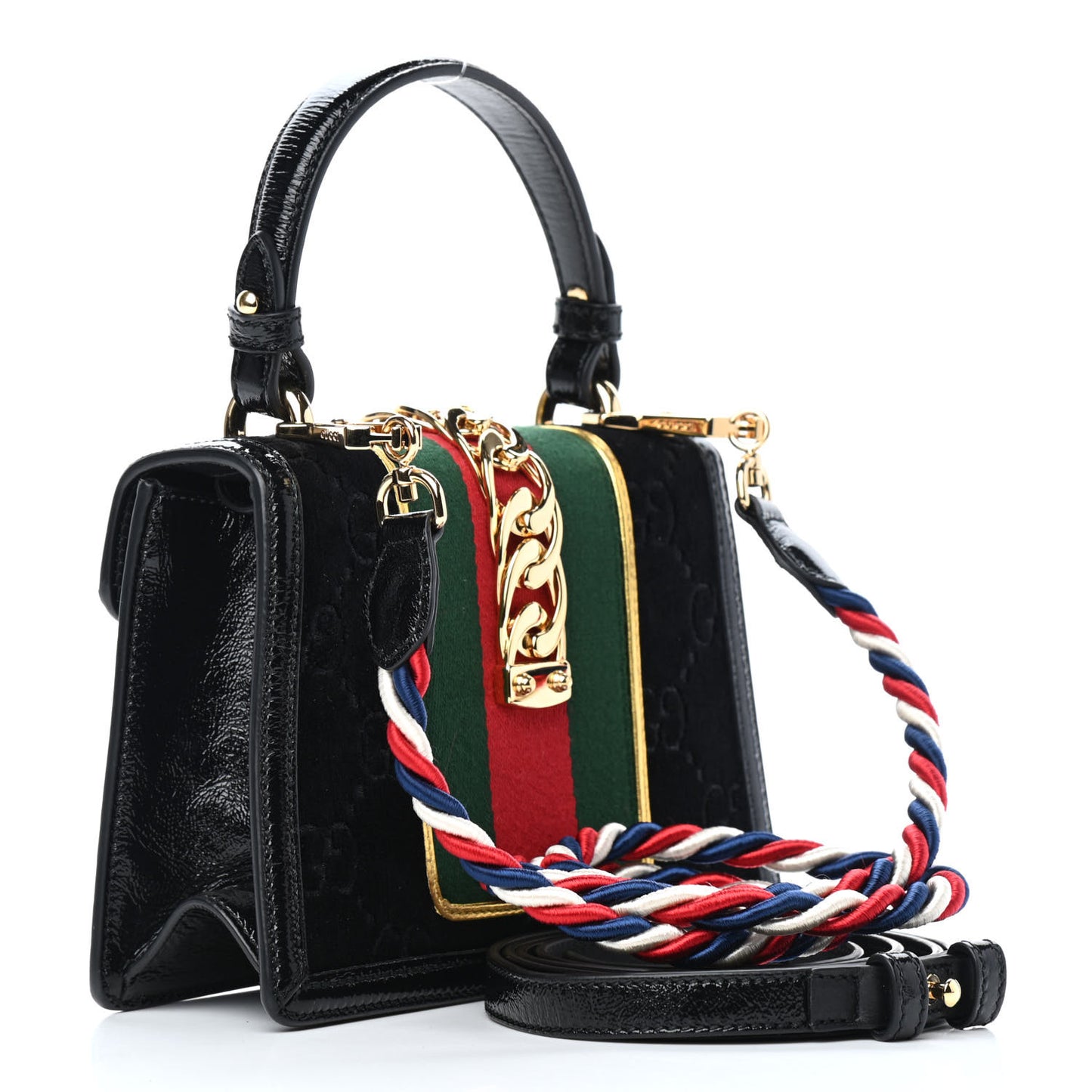 Velvet GG Monogram Mini Sylvie Top Handle Bag Black